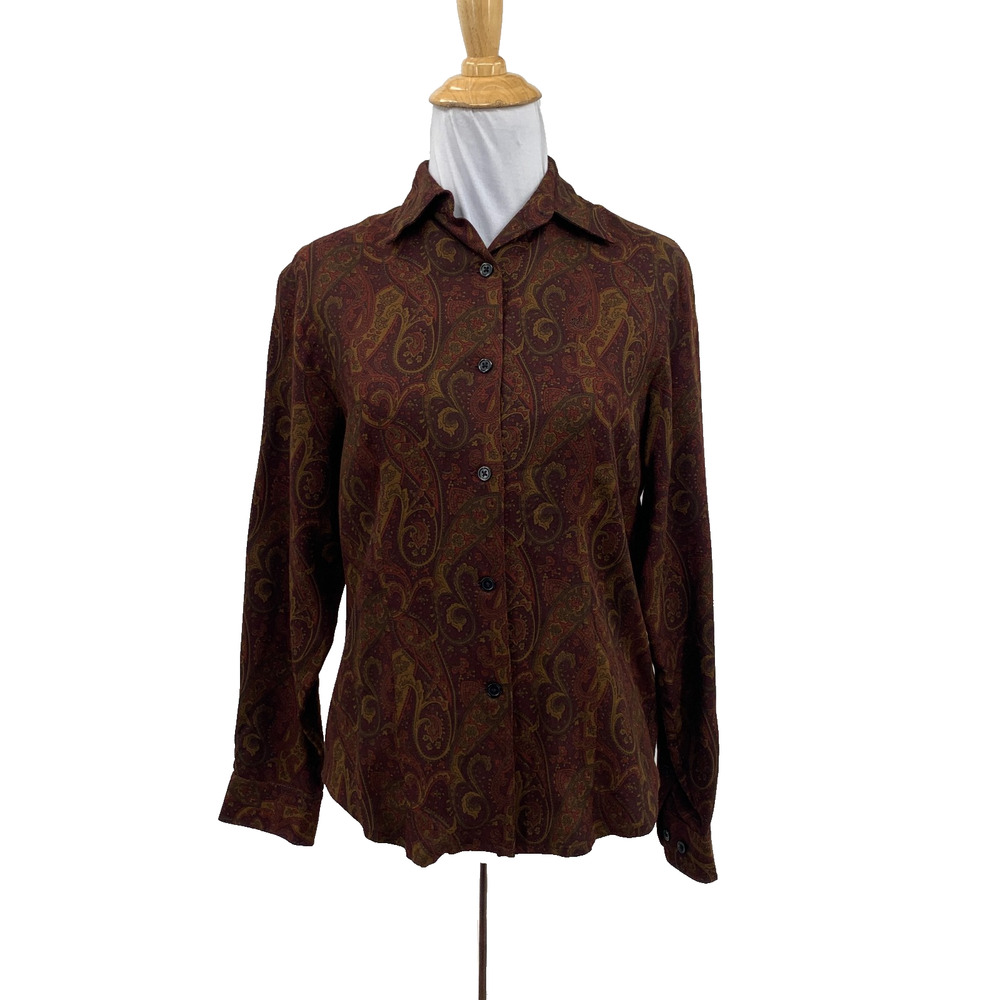 Lauren Ralph Lauren Shirt Womens Small Petite Multi Wool Blend Paisley Button Up